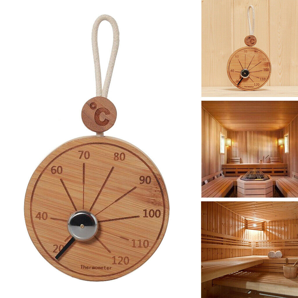 4" Bamboo Hanging Sauna Thermometer Hygrometer Celsius Meter Household