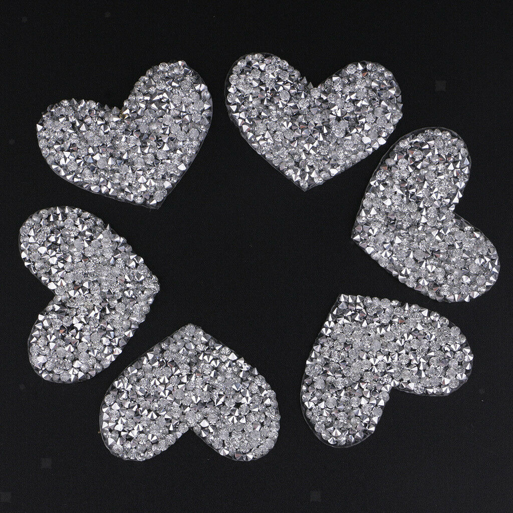 Prettyia 6Pcs DIY Love Heart Rhinestone Patch Appliques Iron on Bags Clothes