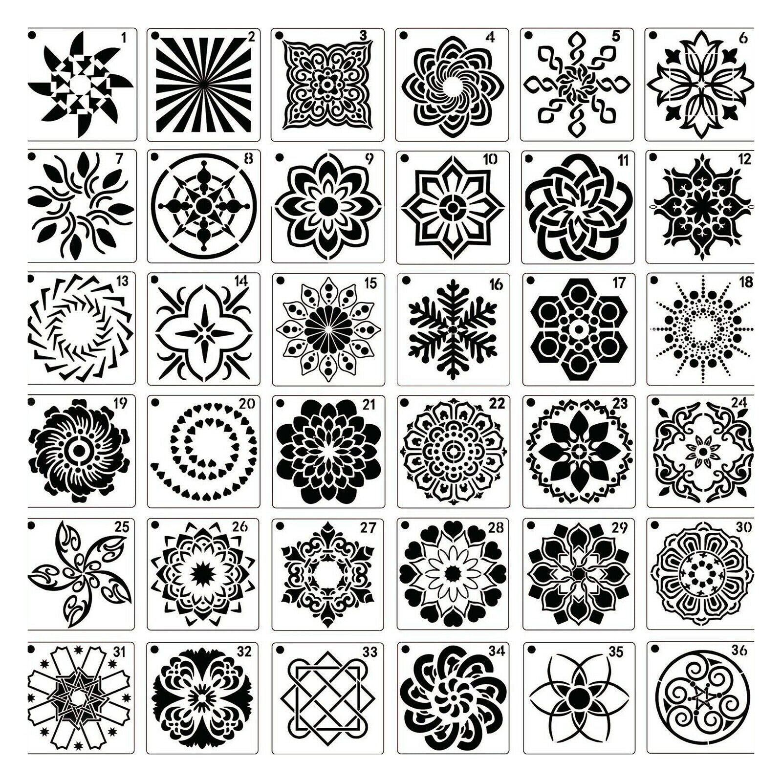 36 Pack Mandala Dot Templates Stencils for DIY Rock Painting 3.6 x3.6 inch