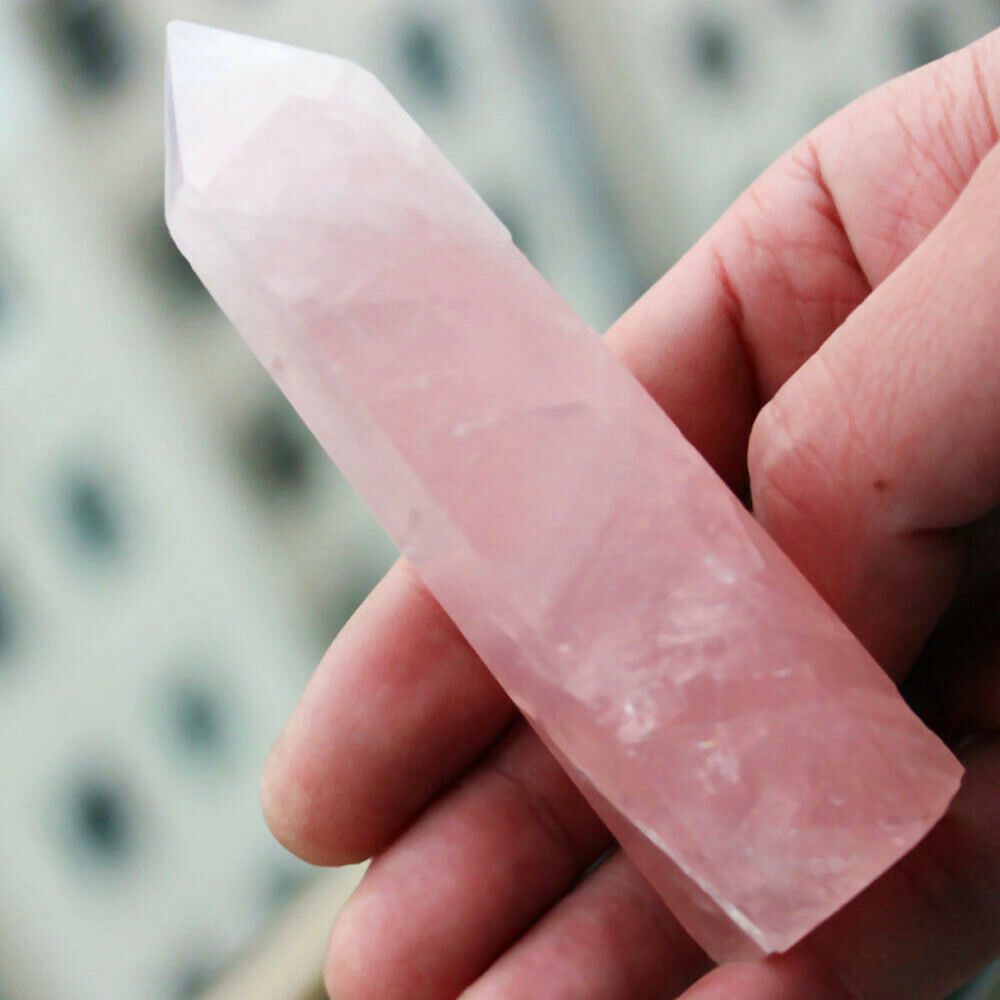 100% Natural Pink Rose Quartz Crystal Wand Point Healing Stone 50-60MM Gift US