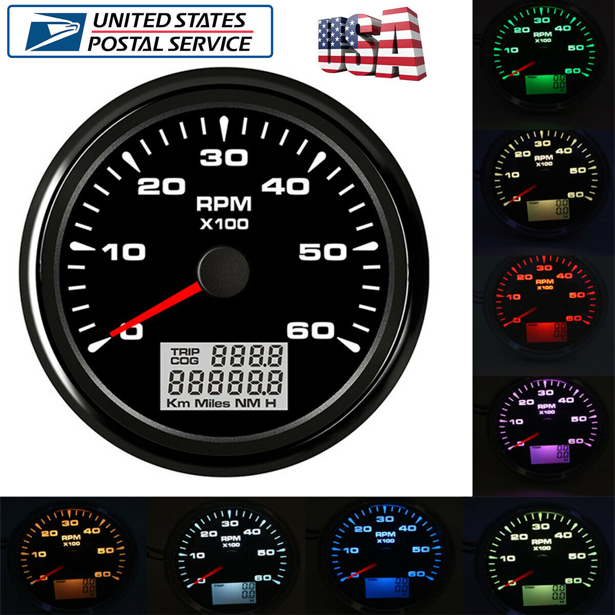 85mm Black Tachometer Car Marine Digital 6000RPM With LED Backlight Hourmeter US