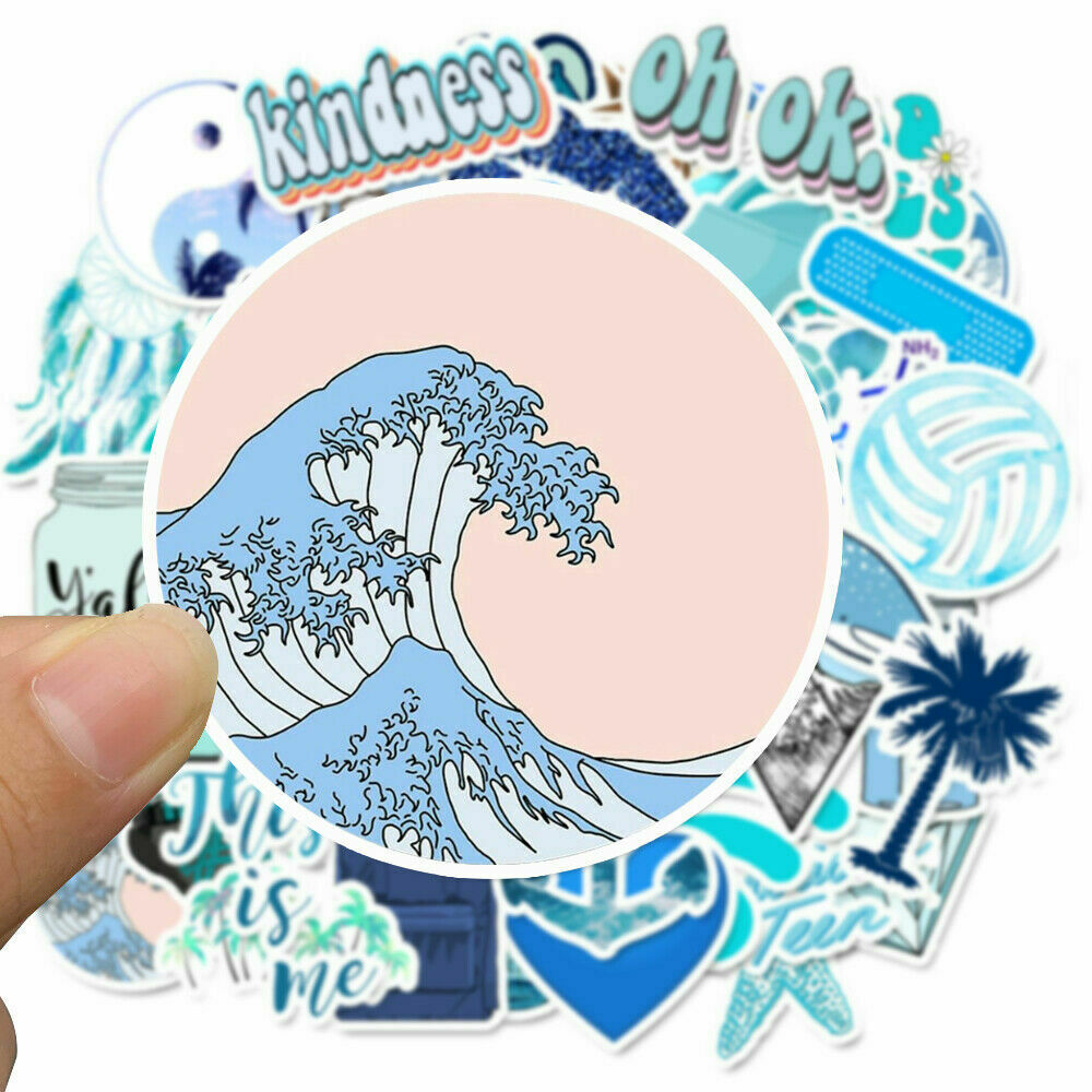 50PCS Blue Skateboard Stickers Set Waterproof Vinyl Laptop Travel Luggage Decals