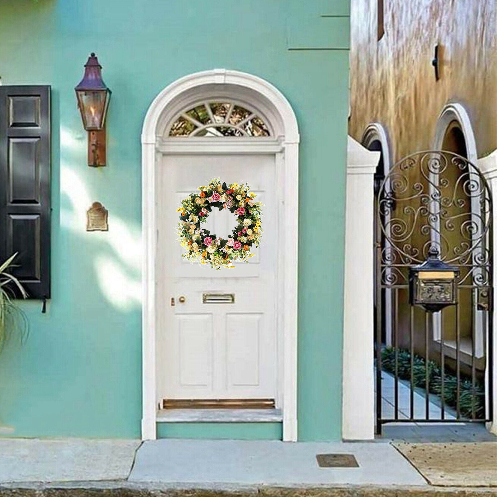18'' Door Wreath Floral Rose Rattan Garland Home Decor Window Eucalyptus