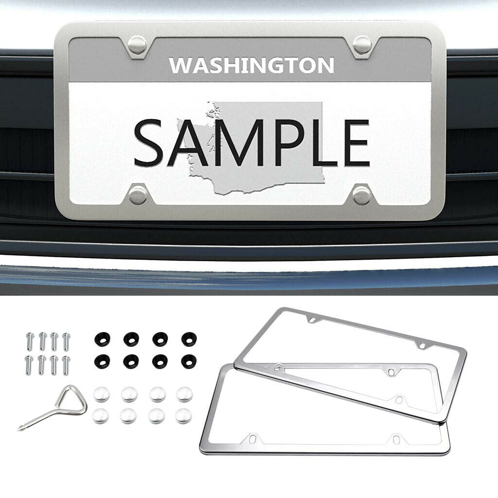 2 Pieces Metal Car Auto License Plate Frame Cover For Front & Rear Set