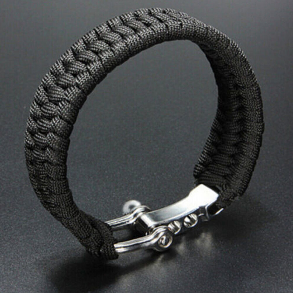 Survival Bracelet Para Outdoor Cord Black Rope Camping Steel Shackle Buckl.l8