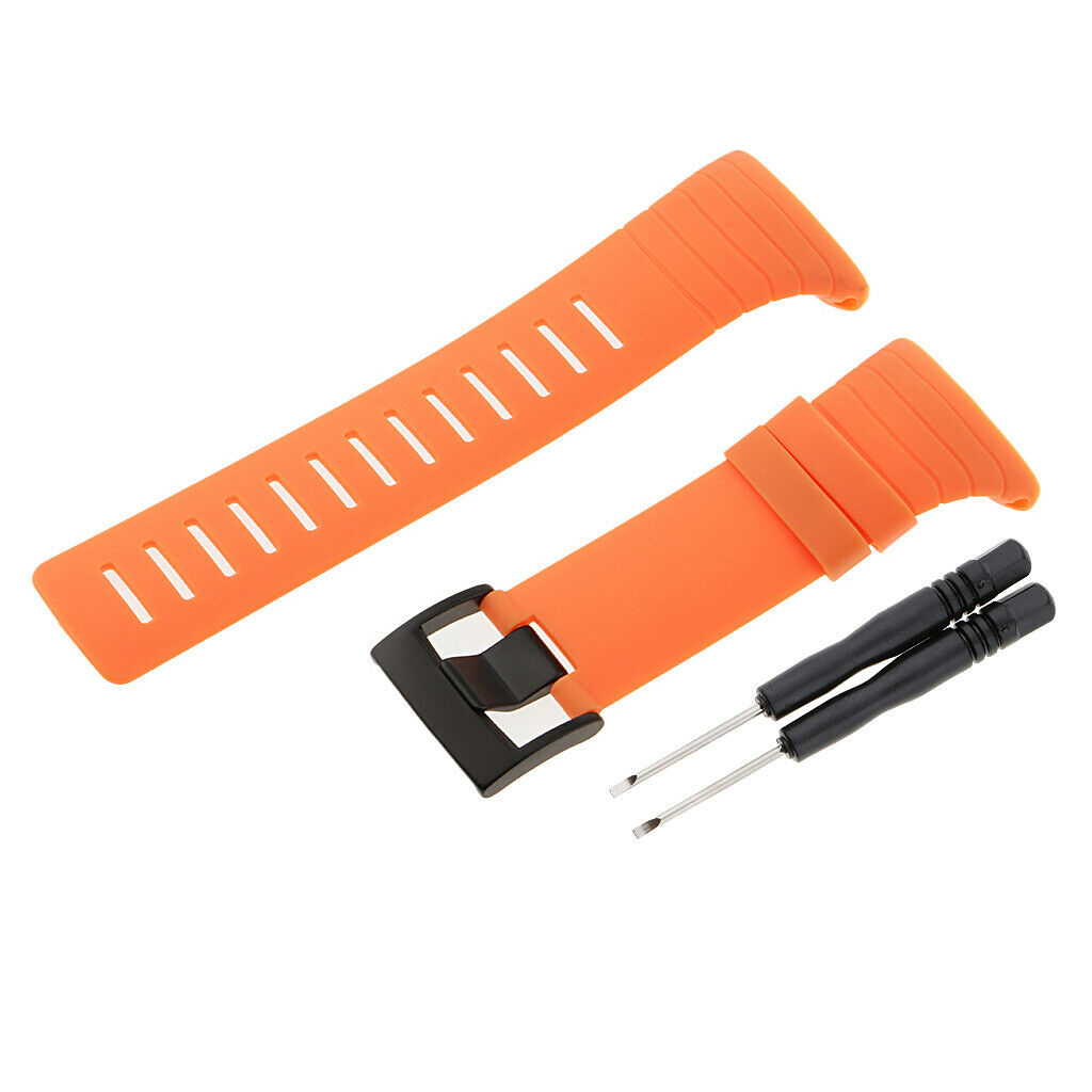 Silicone Watch Band Stainless Steel Tang Buckle 24mm for Suunto Core Orange