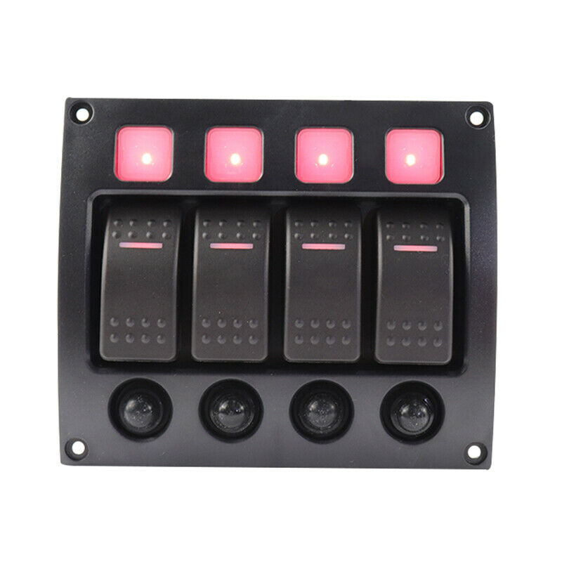 4 Gang LED Rocker Switch Panel Control w/ Circuit Breaker For RV Car Marine Boat