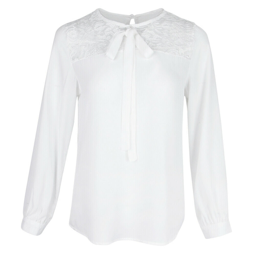 Fashion Women Ladies Loose Casual Chiffon Long Sleeve Shirt Tops Blouse S White