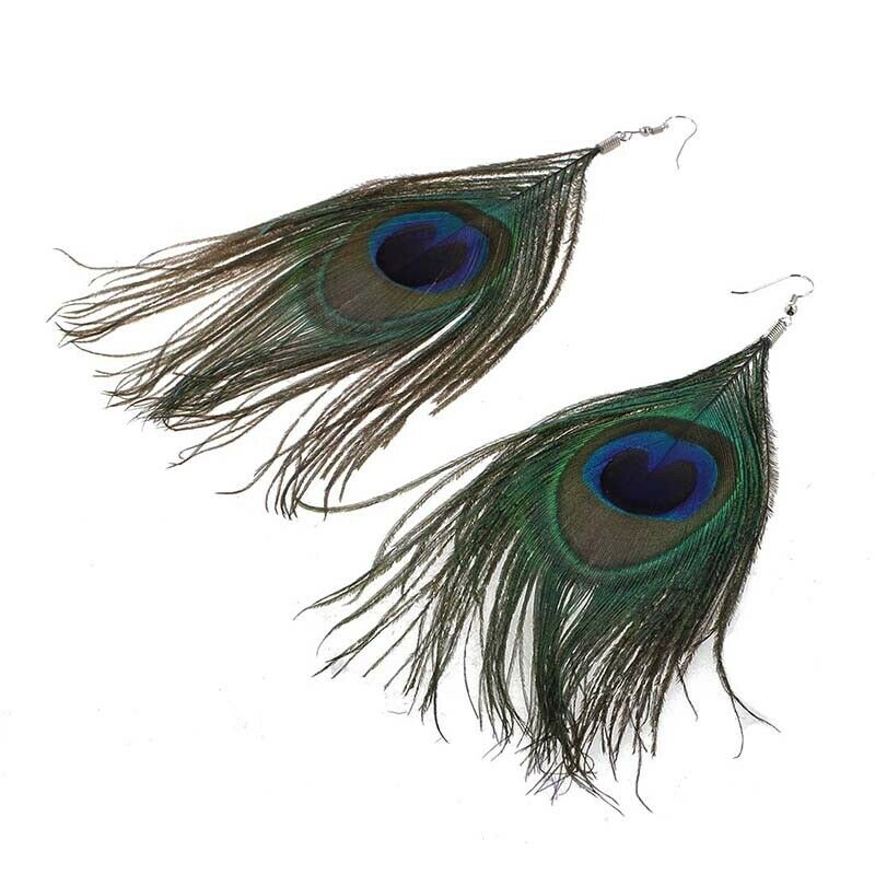 1 Pair Peacock Multicolor Feather Fashion Dangle Ears K5U5