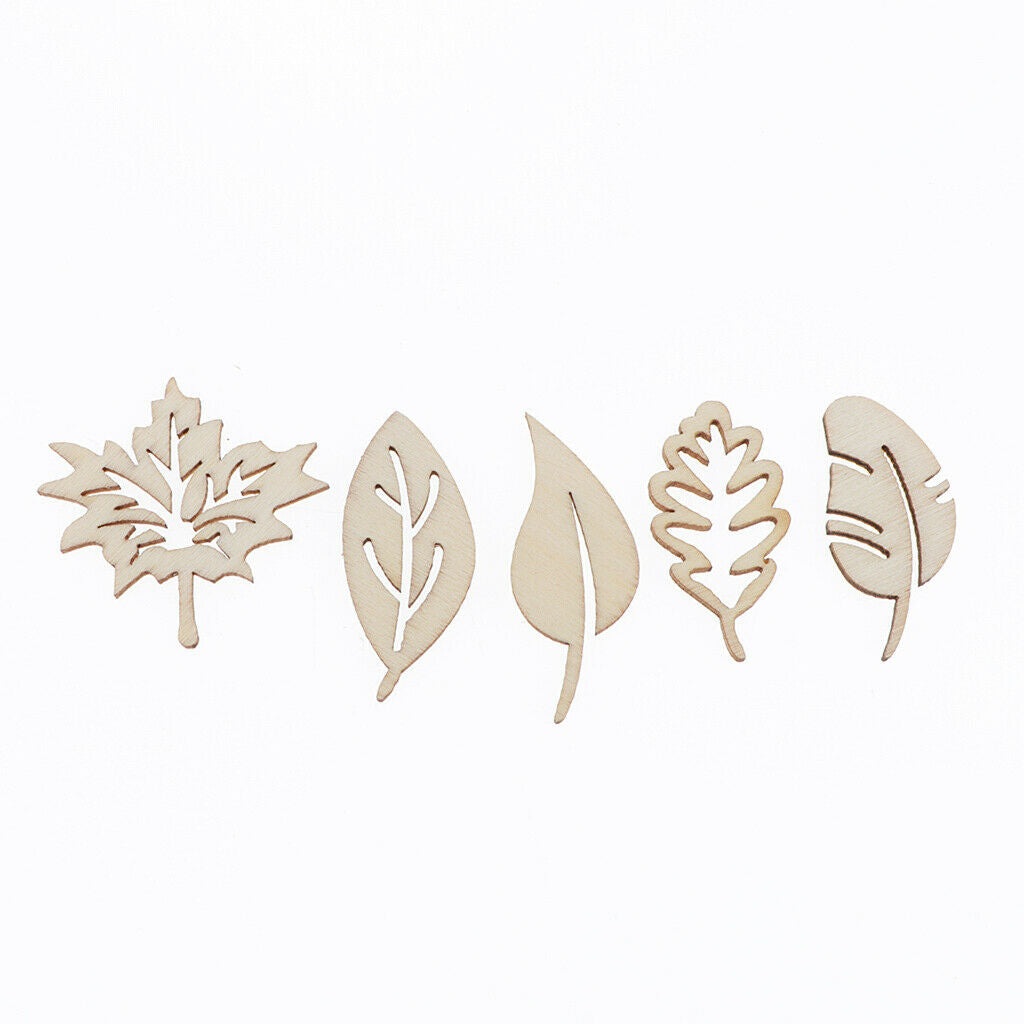 50Pack Hollow Leaves Wooden Pieces Scrapbooking Wood Chip DIY Art Hobbies