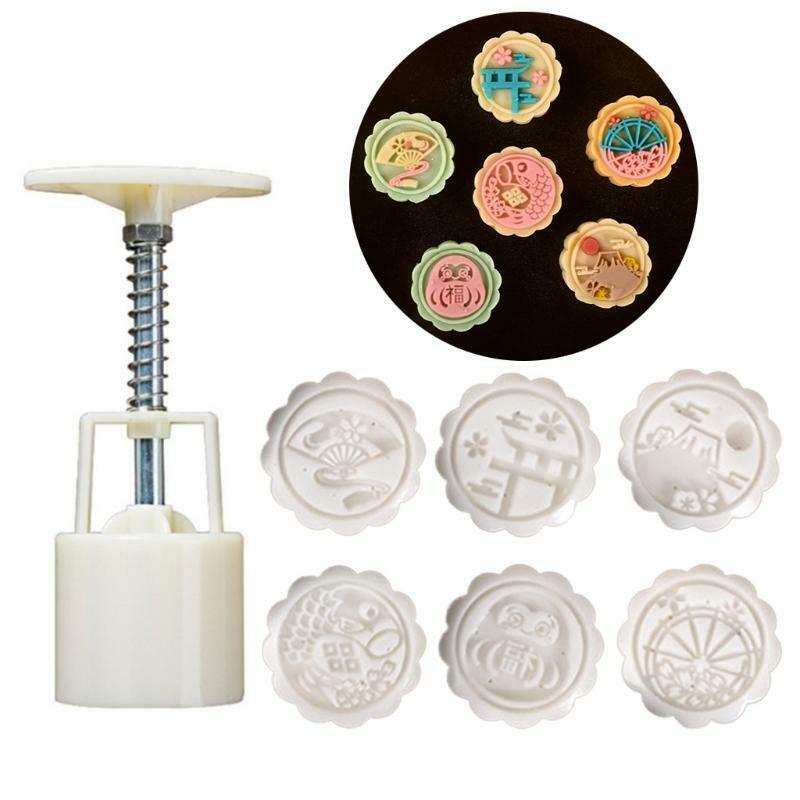 Mid-autumn Festival 50g Plastic Moon Cake Moulds 1 Plunger and 6 Stamps
