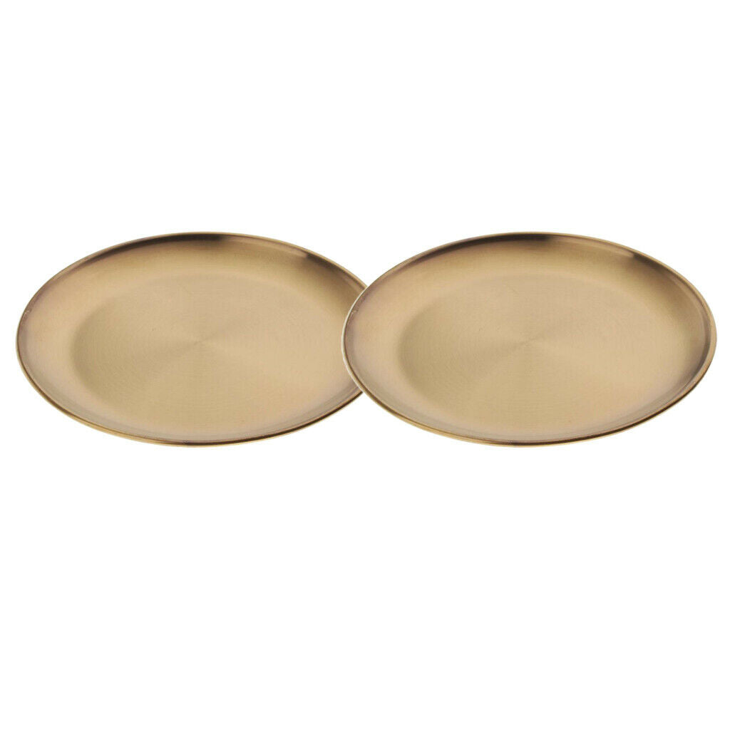 Set of 2, Stainless Steel Fruit Appetizer Dinner Plate Round Dish 8" in Dia