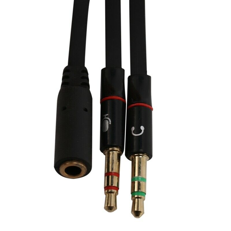 Black 3.5mm Y Splitter 2 Jack Male to 1 Female Headphone Mic Audio Adapter DI3S3