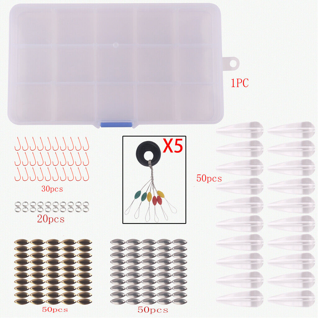 206pcs Fishing Accessories Tackle Box with Spoon Sbirolino Floats Hook Rings