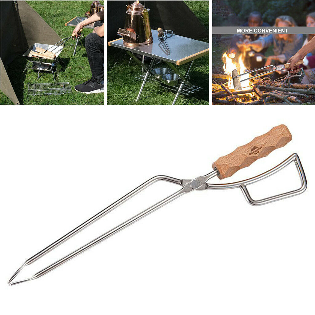 Stainless Steel Fire Tongs Grabber for Fireplace Camping Outdoor Wood Stove