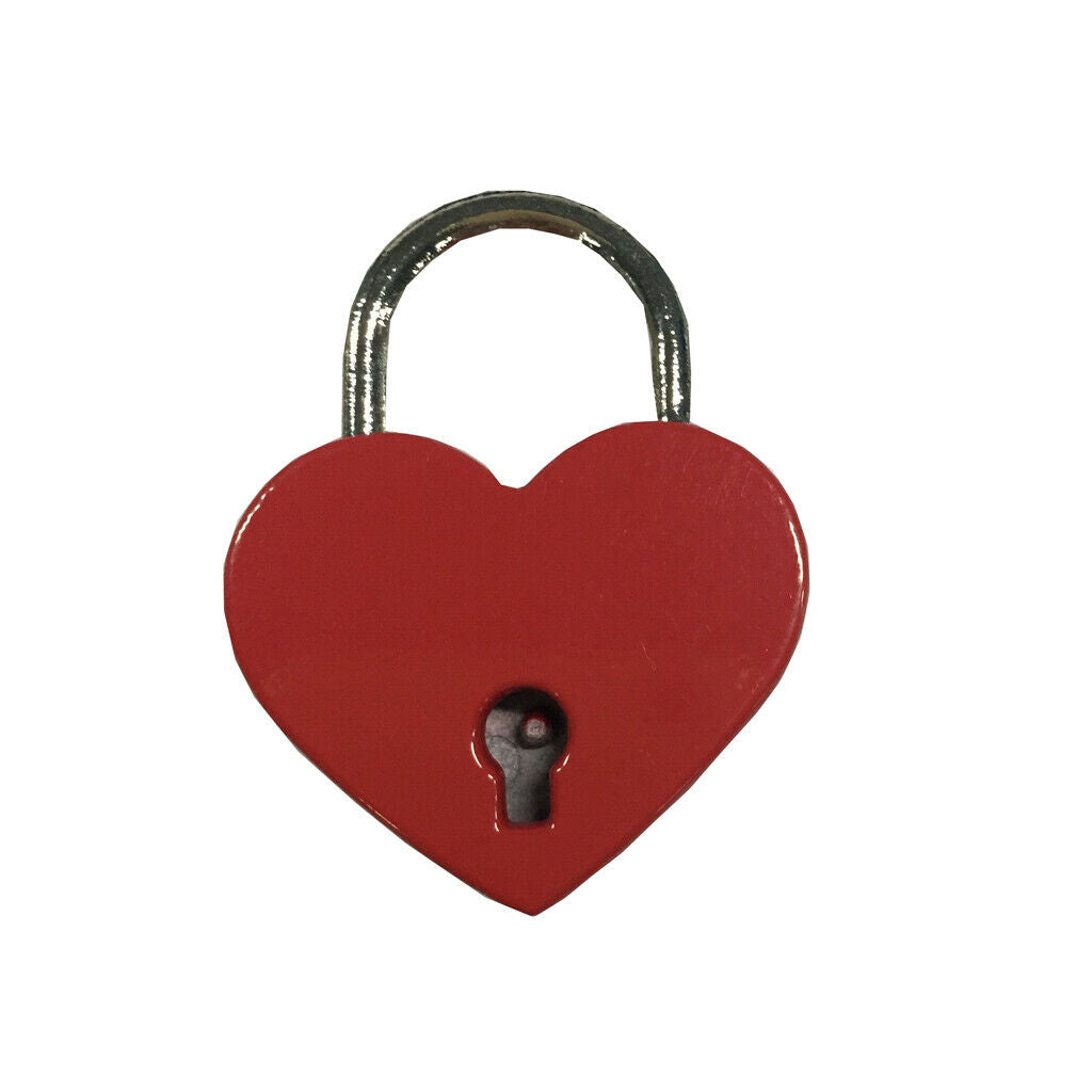 1pc Small Heart Shape Padlock  Travel Suitcase Bag Diary Lock W/ Key - Red