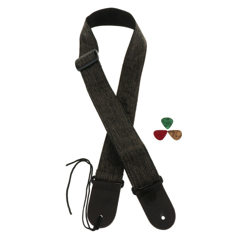Adjustable Guitar Soft Cotton Strap Belt for Folk Guitar Bass Dark Black