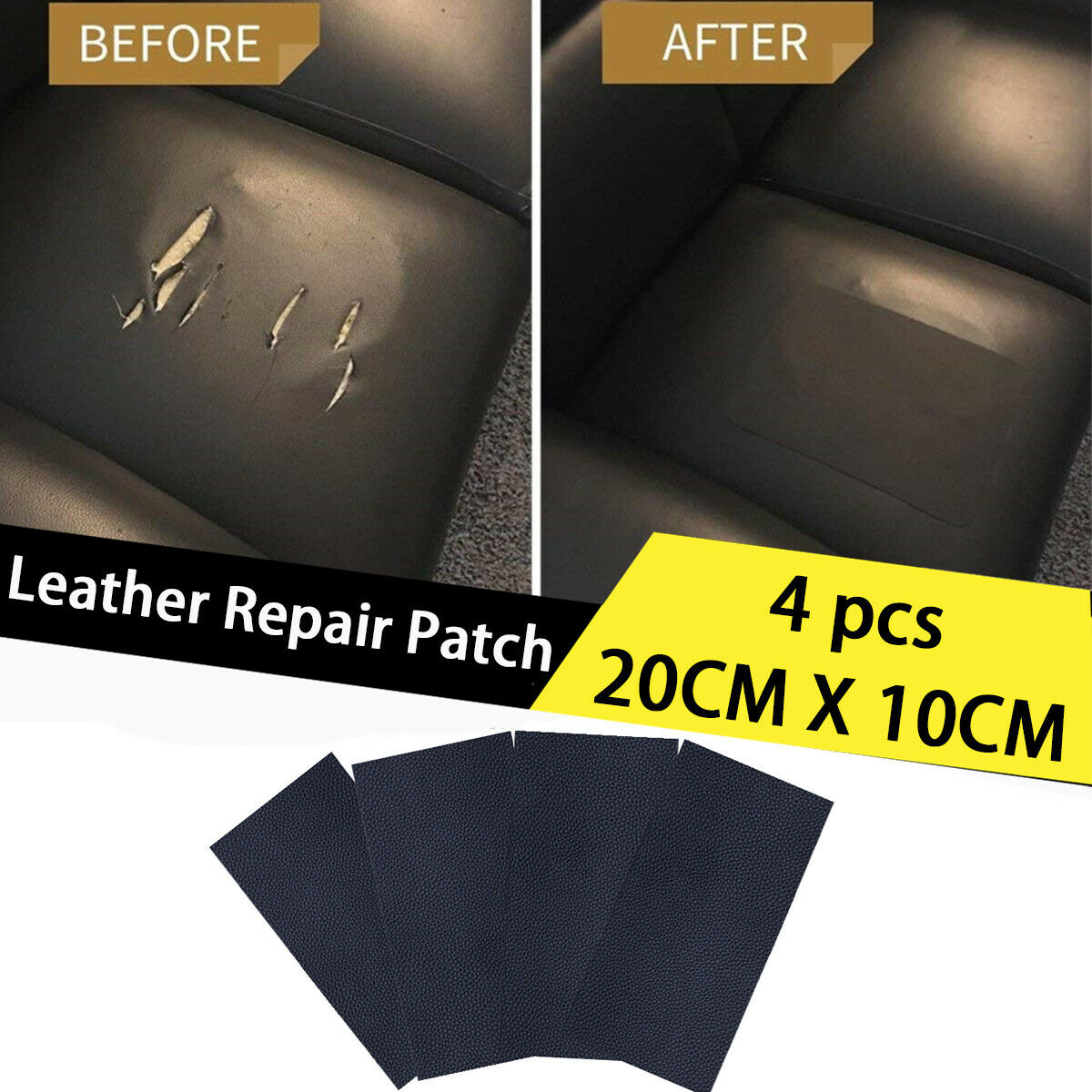 4 Pcs Leather Repair Patch Seat Cover Surface Repair Patch & Vinyl Adhesive