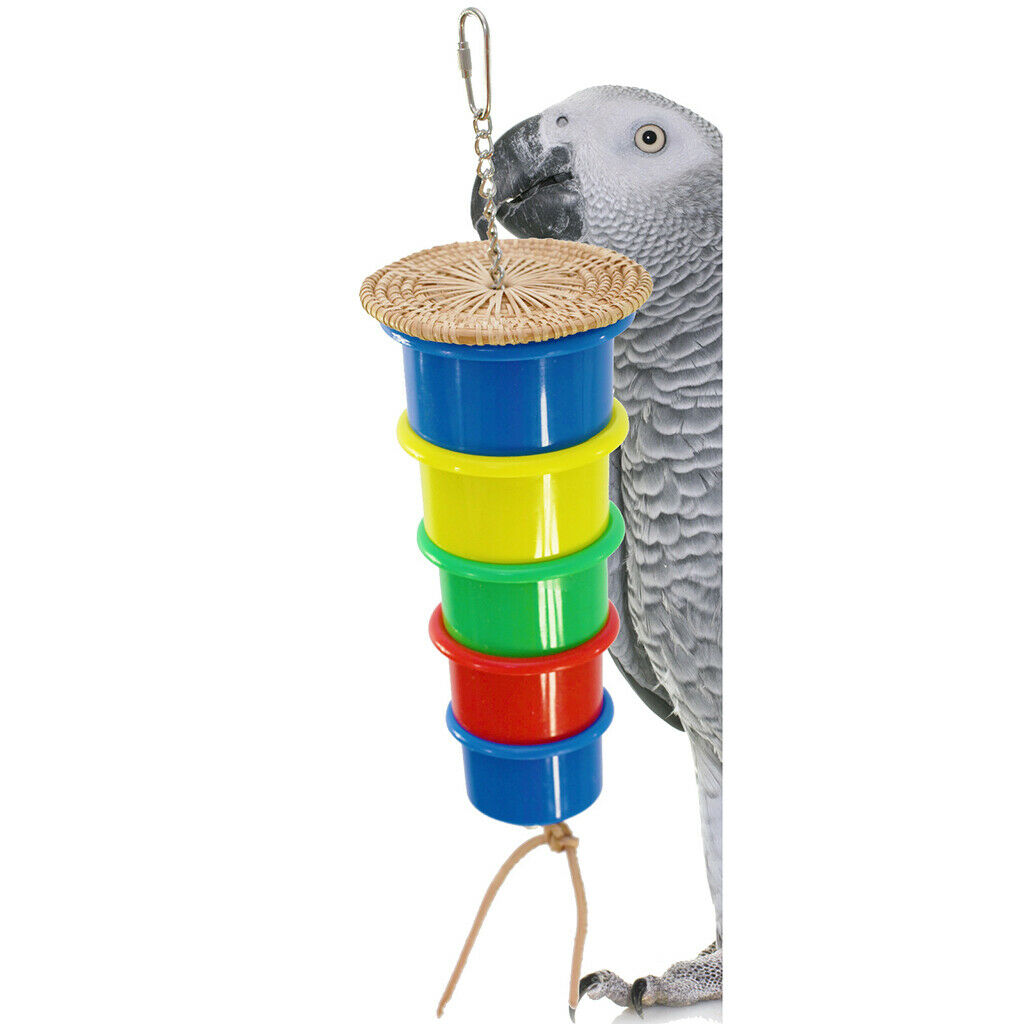 Plastic Bird Parrot Stainless Steel Feeding Drinking Hanging Cup Food Bowl Food