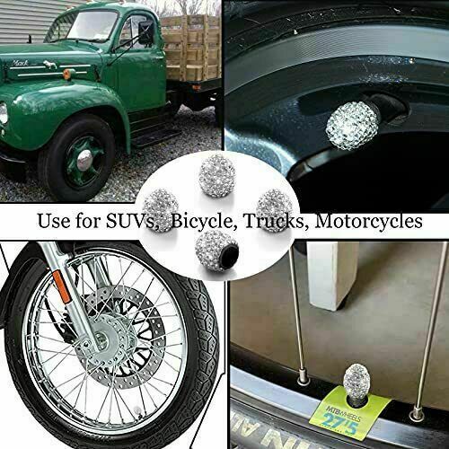 Bling Valve Stem Caps Universal Handmade Rhinestones Covers White Diamond 4 Pack