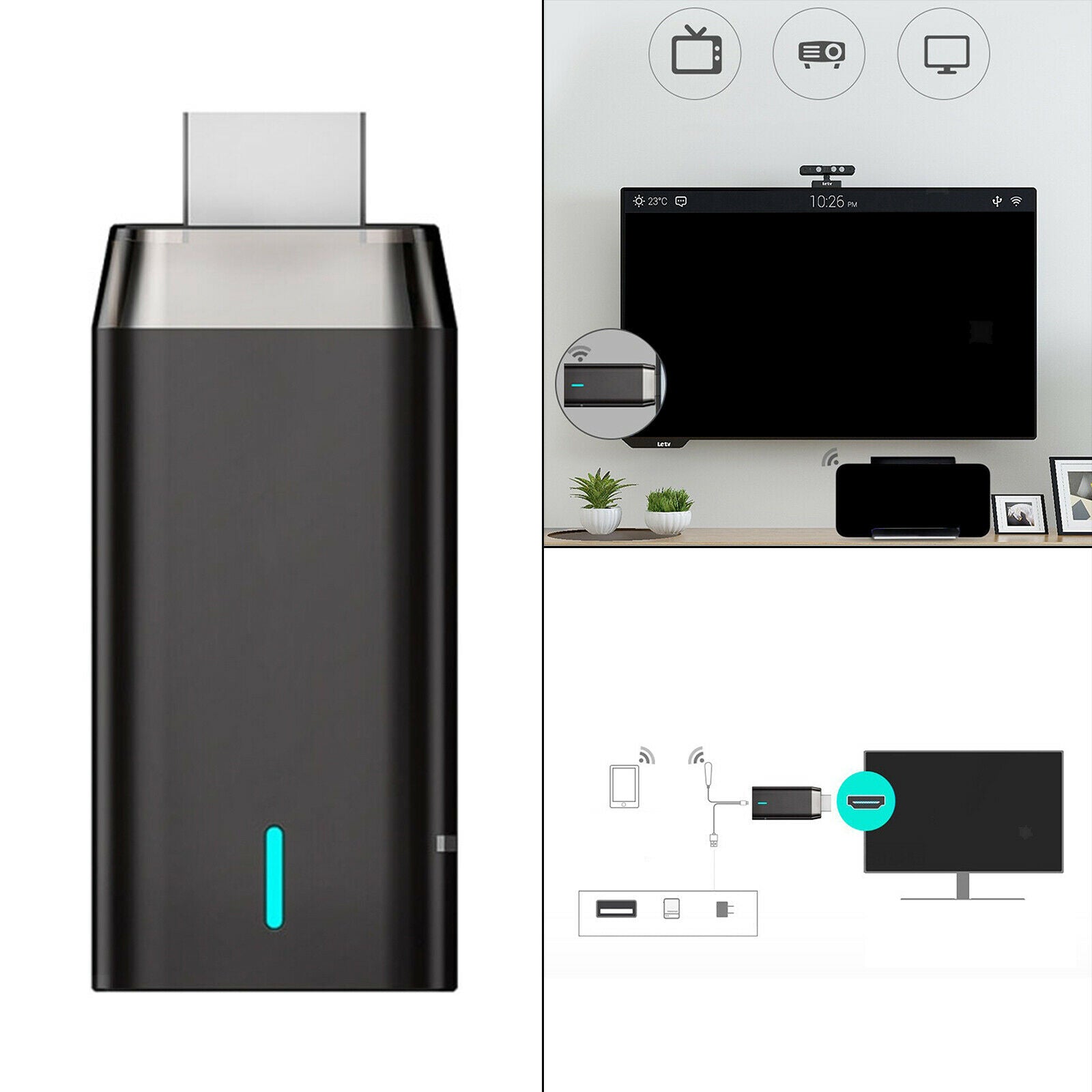 Wireless HDMI Display Adapter 1080P Mobile Screen Mirroring Receiver Dongle