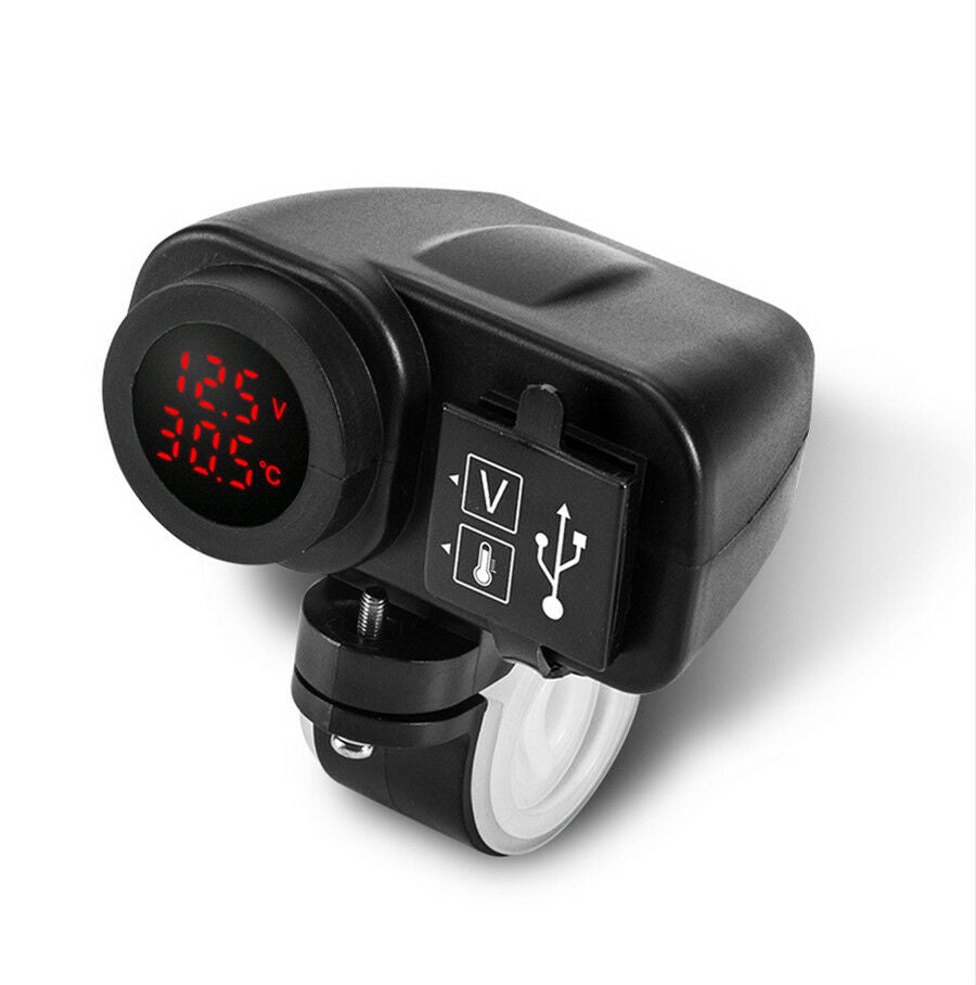Waterproof 3 in 1 Red LED Digital Display USB Charger+Voltage Meter+ Thermometer