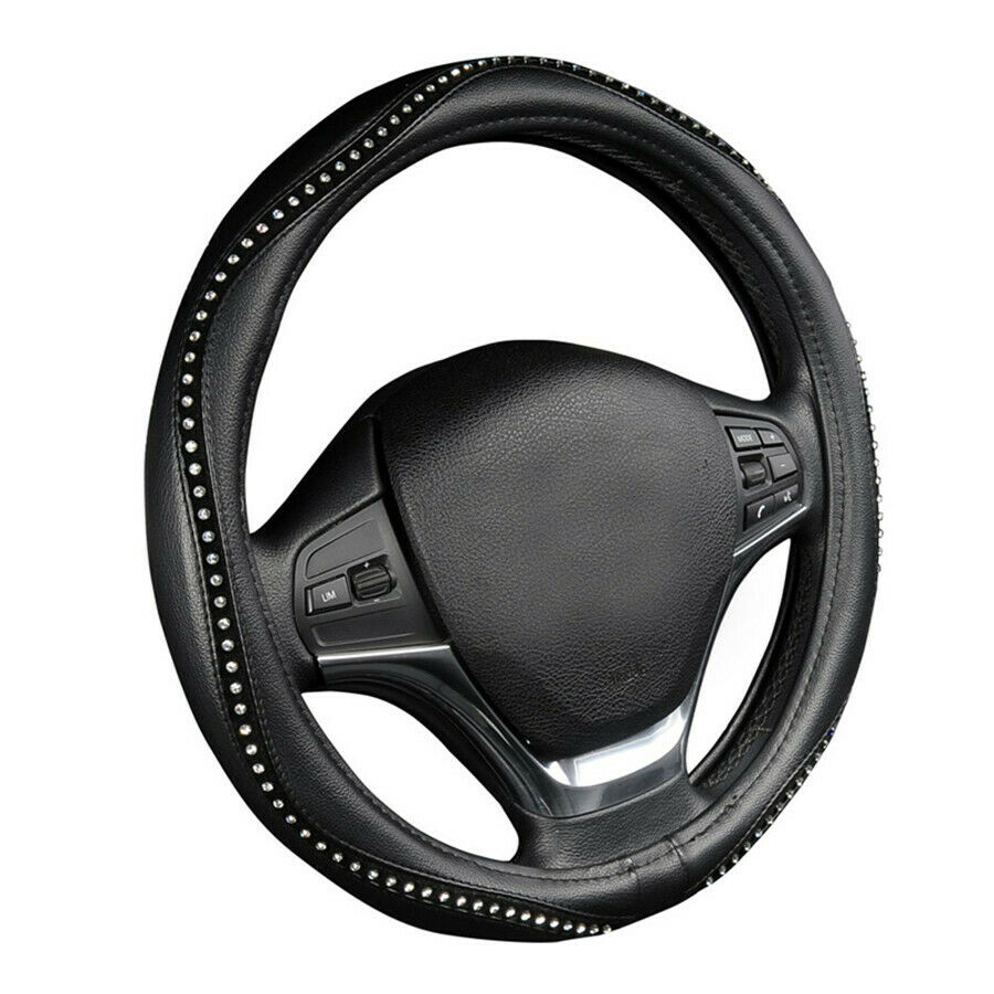 Crystal Drill & PU Leather  Auto Steering Wheel Covers Anti-Slip Black 38cm/15"