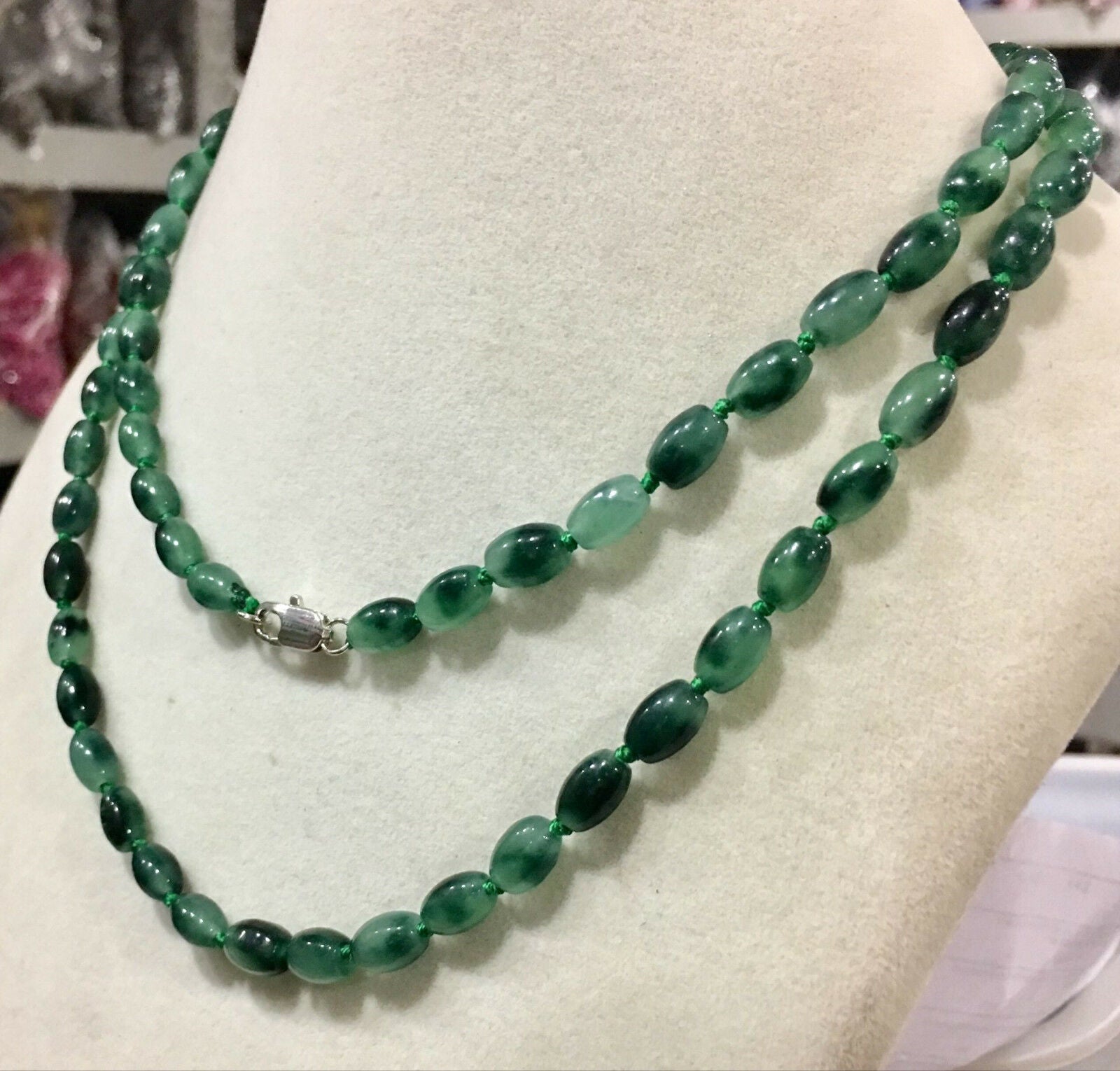 Beautiful 6x9MM Emerald Rice Jewelry Necklace 36 inches AAA+
