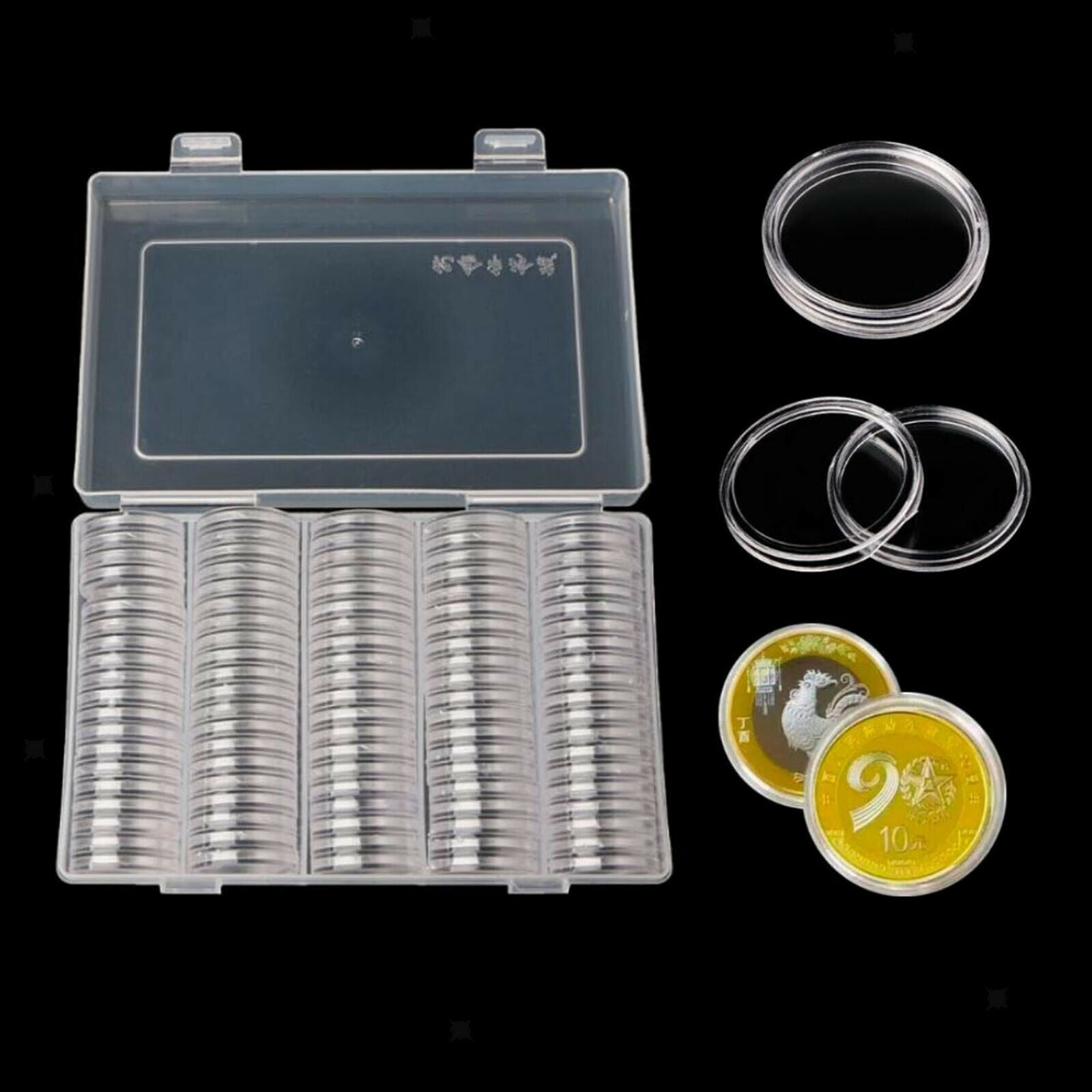 100x Coin Capsules Dustproof with Storage Organizer Box for Coin Collection