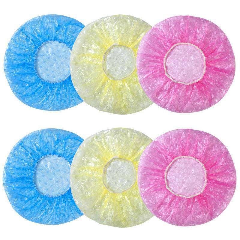 6 Plastic Shower Caps Bathing Elastic Colorful Hair Care Protector Weather Hat