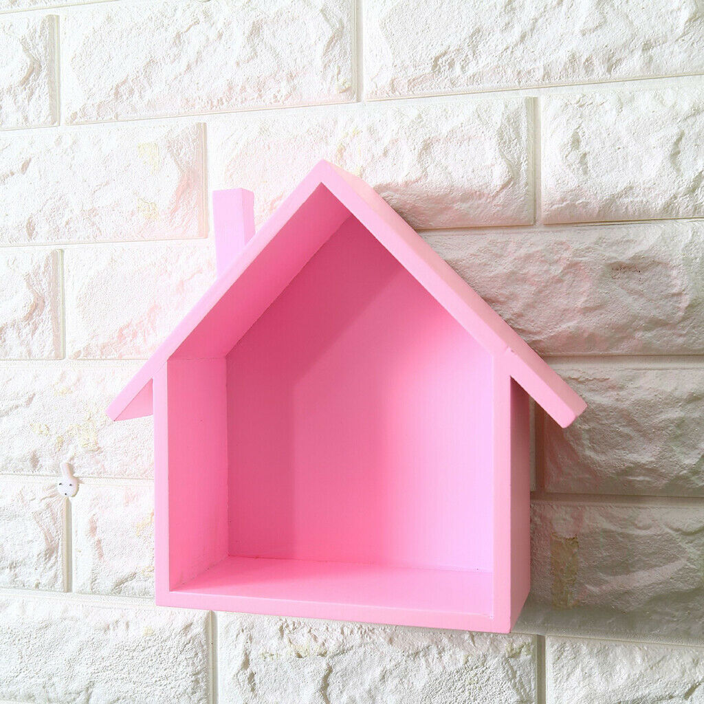 2x Wooden House-shaped Wall Storage Shelf Kids Room Decoration Display Shelf