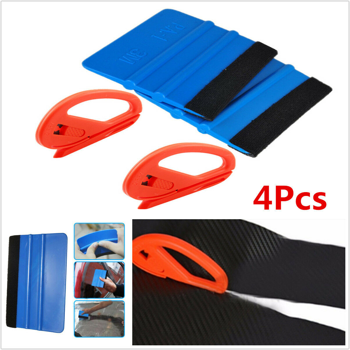 4 pcs Universal Safety Vinyl Cutter & Edge Squeegee Car Wrapping Tools