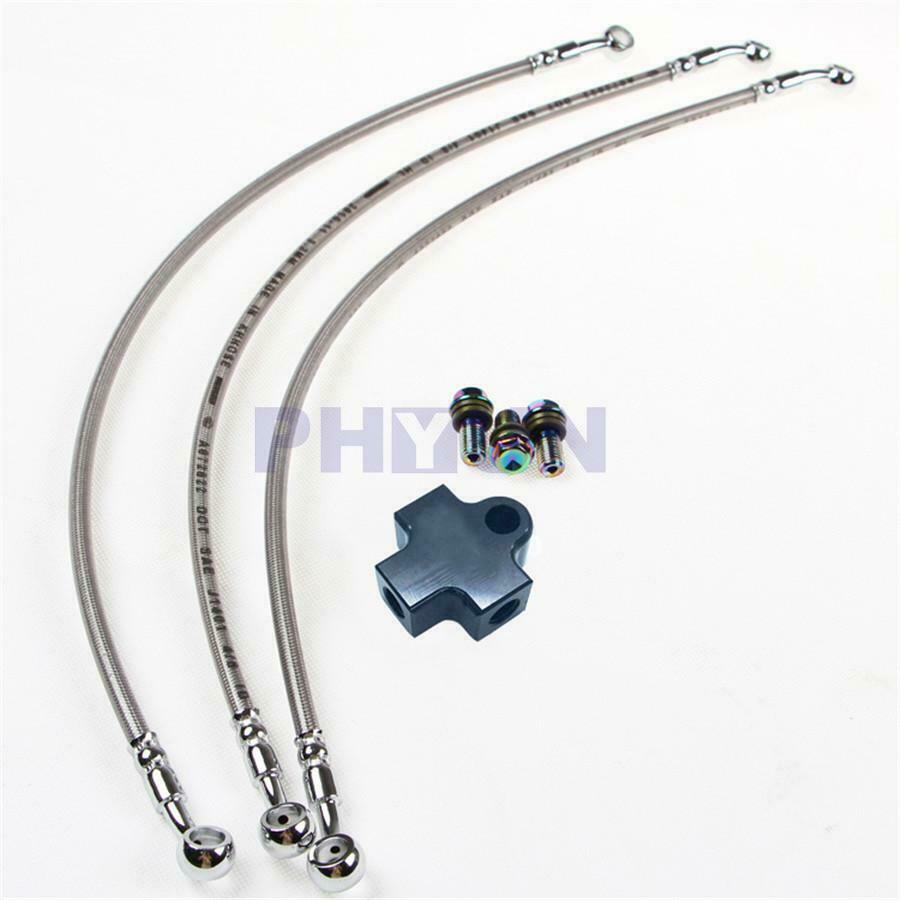 3-Way Tubing Bracket Kit Oil Pipe Screw Tubing Tee For Motorcycle Brake System