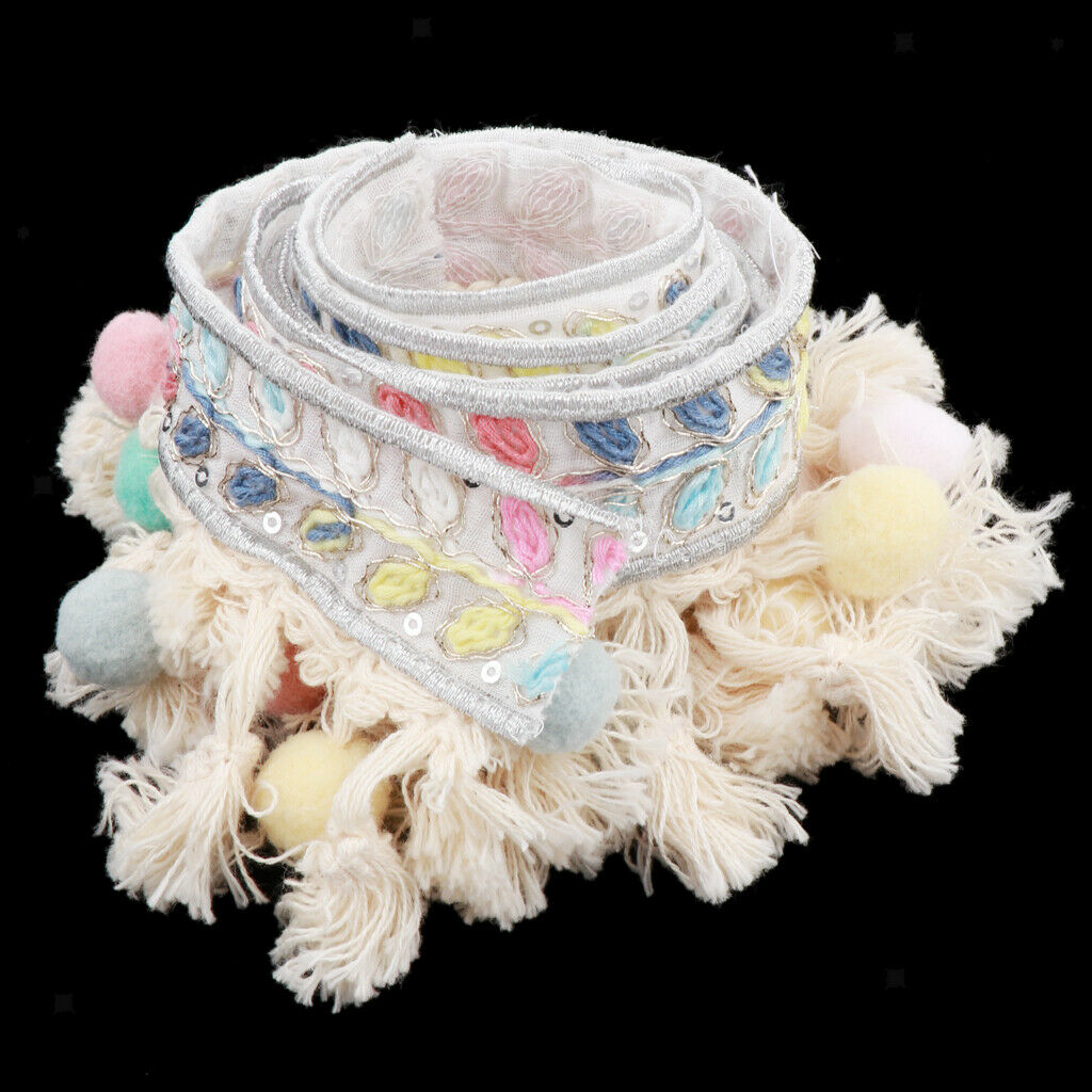 1 Yard Quality Rainbow  Pompom Fringe Lace Trim Edging for Craft Decor