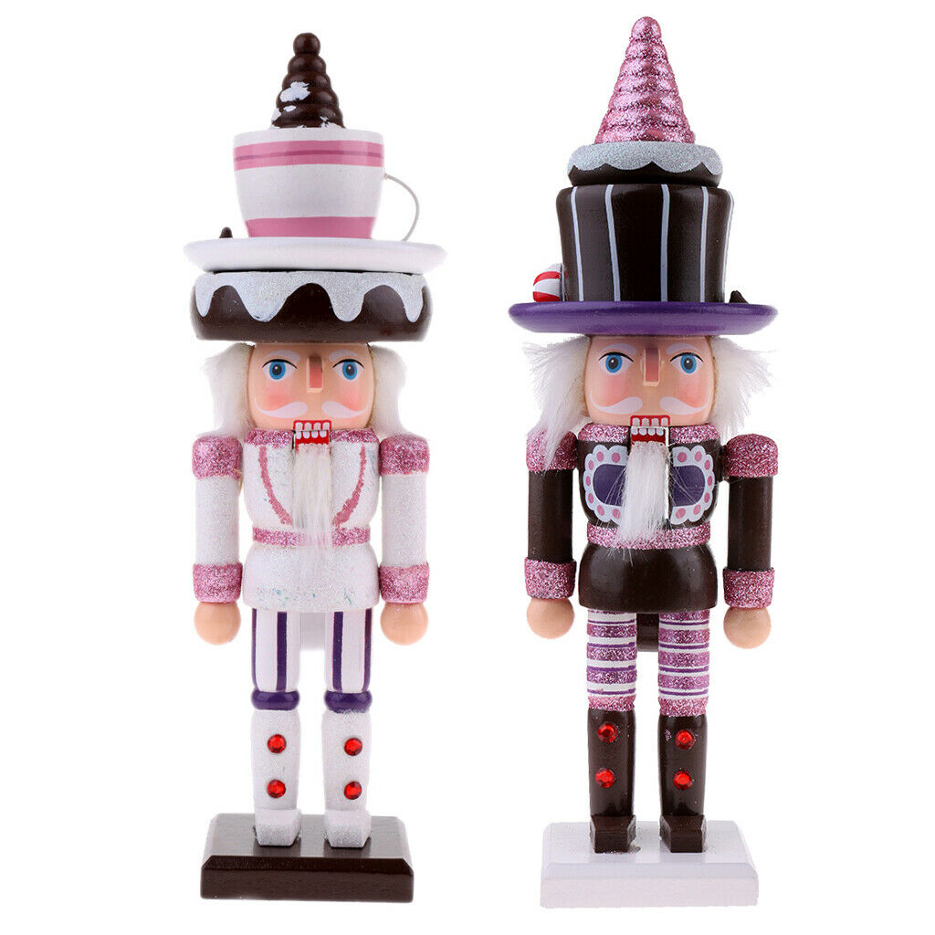 2pcs 25cm Wooden Solider Nutcrackers w/ Cake Hat Christmas Decoration Ornament