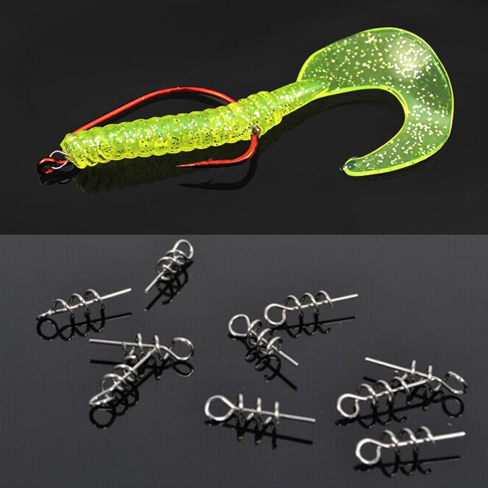 100pcs Soft Lure Baits Hook Pin Spring Fixed Lock Fishing Screw Needle Worm DD