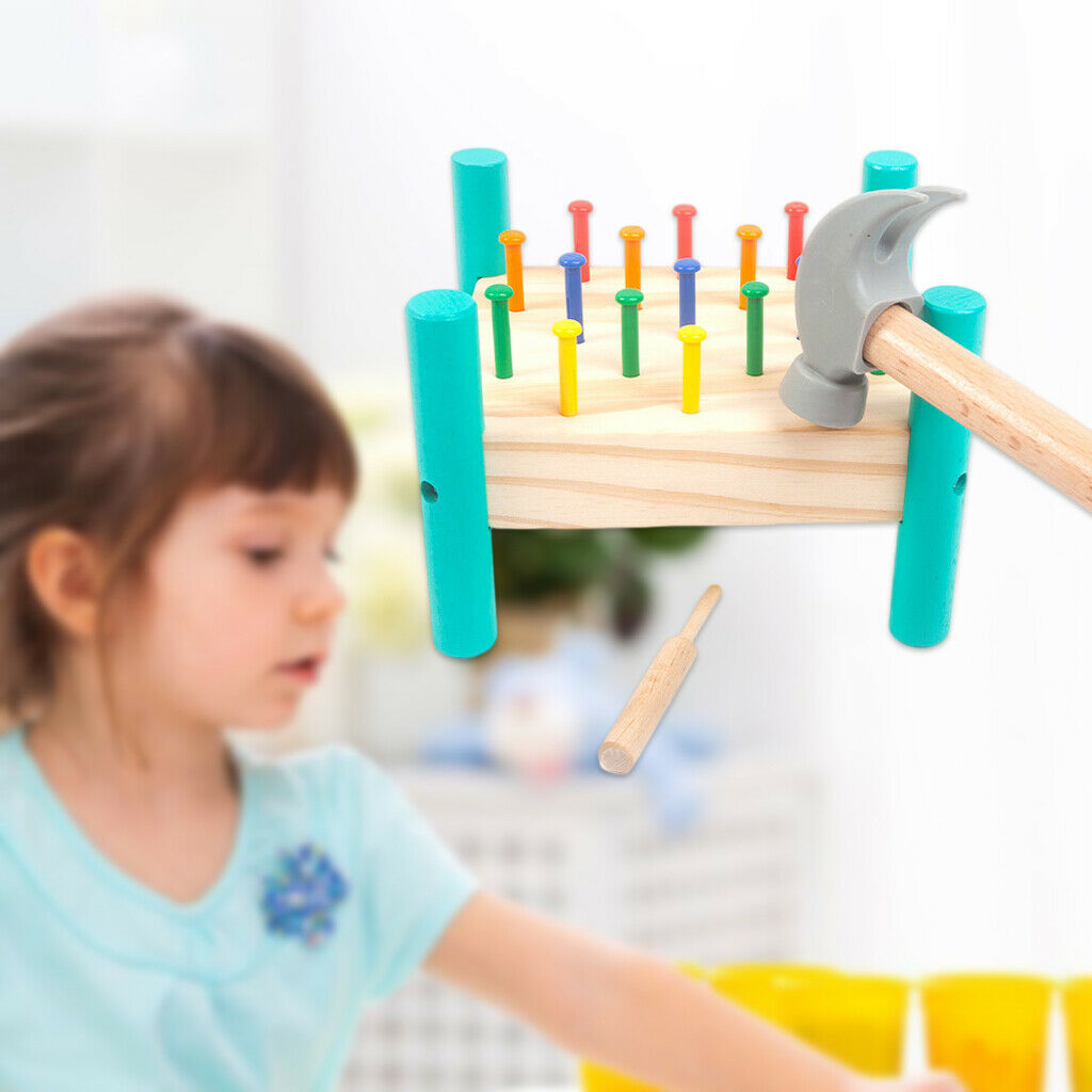 Wooden Pound-A-Peg DIY Children Learning Preschool Fine Motor Skill Gift