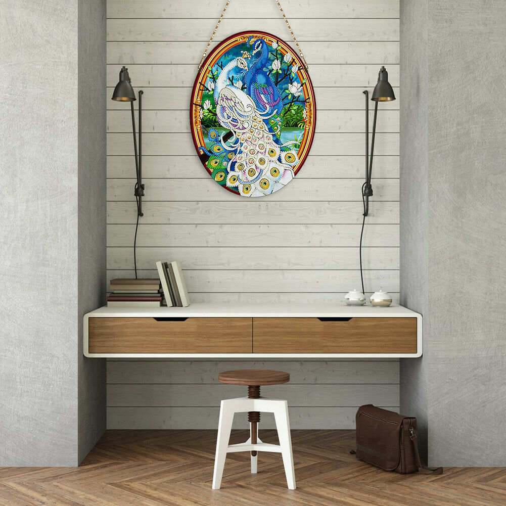 5D DIY Special Shape Diamond Painting Peafowl Leather Mural Wall Decoration @