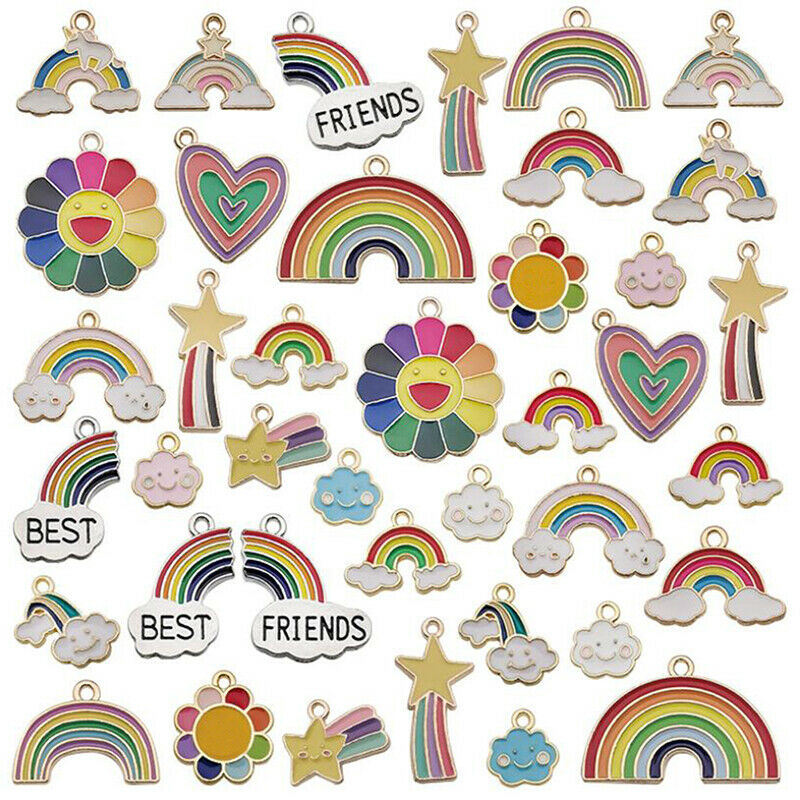 40Pcs/Set Rainbow Clouds Mixed Enamel Charms Pendants DIY Jewelry Making CraBDA