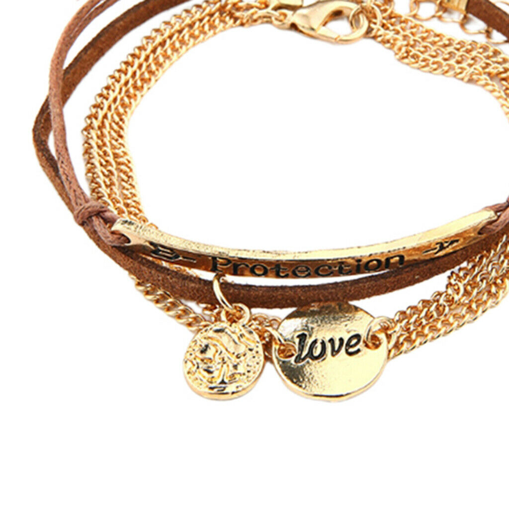 Womens Multilayer Bracelet Leather Rope Charm Bangle Anklet 18cm Adjustable