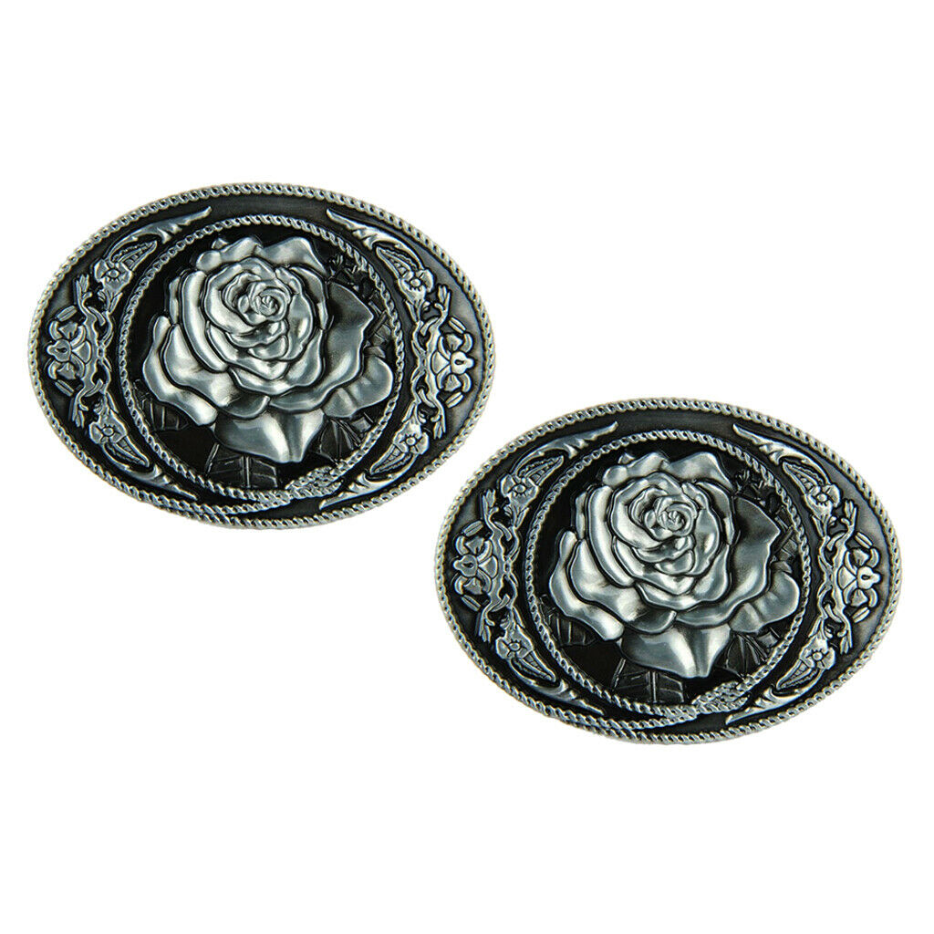 2pcs Retro Classic Belt Buckle Alloy Rose Flowers Carved American