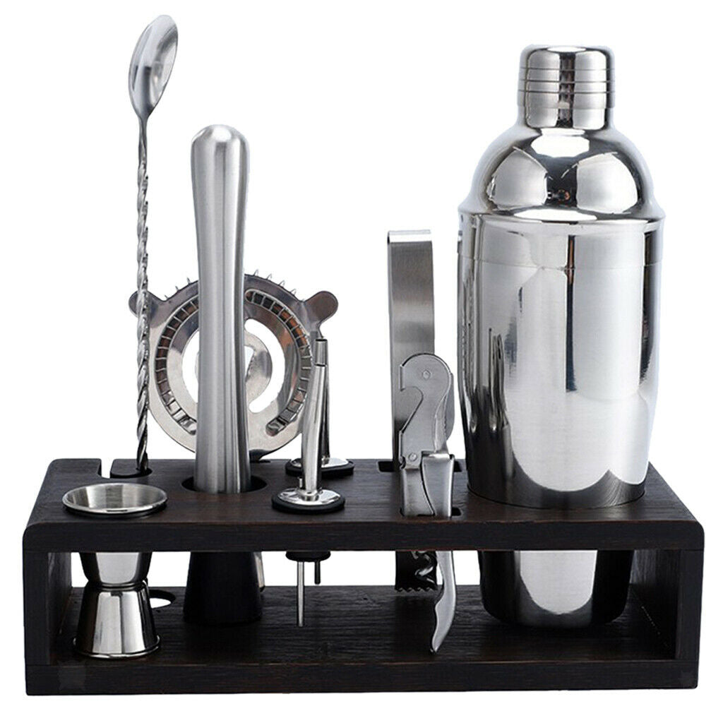 10pcs/Set Stainless Steel Bartender Kit Set Wine Shaker with Bamboo Holder