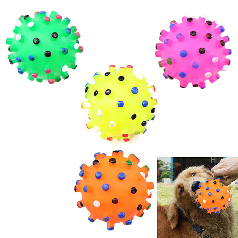 1×Pet Puppy Dog Cat Soft Chew Bite Sound Colorful Play Training Rubber Ba.l8