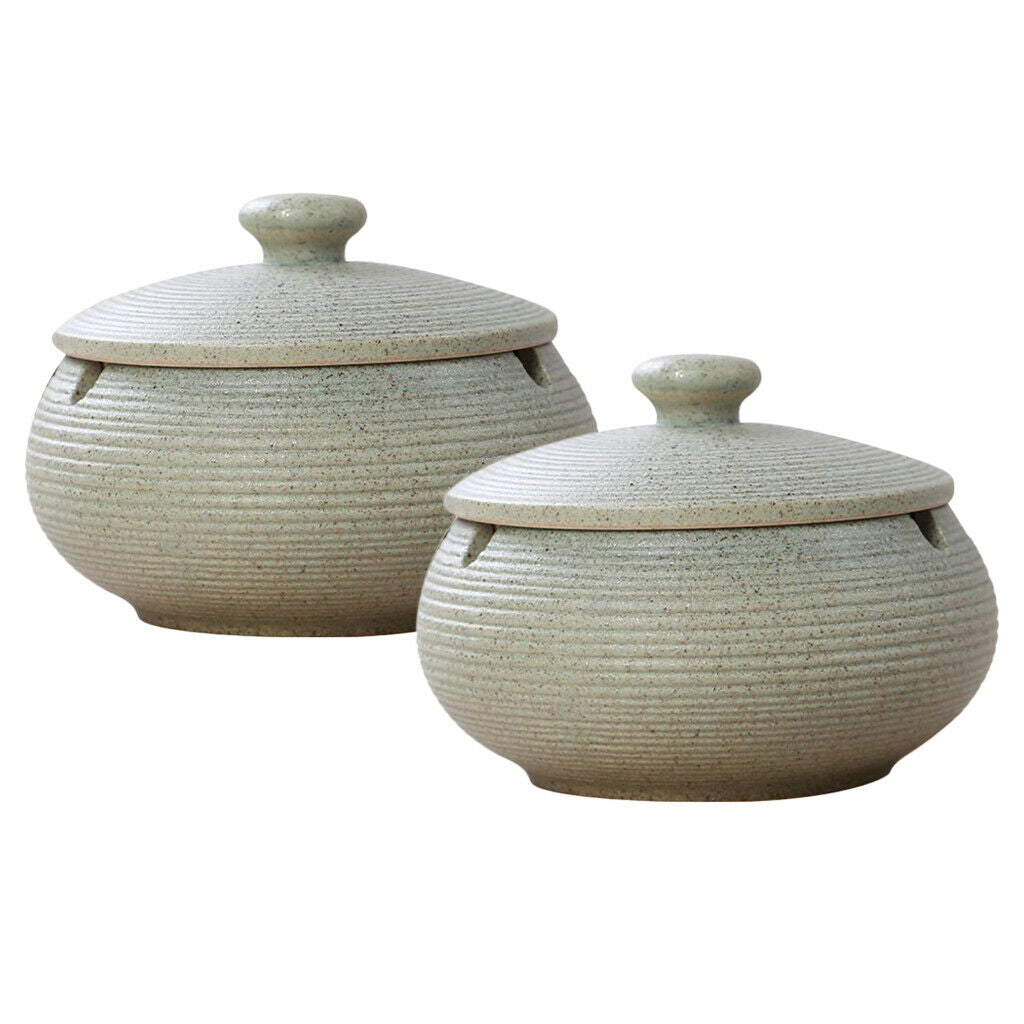 Set of 2 Ceramic Ashtray Solid Color Windproof Ash Holder Cigarette Ashtray