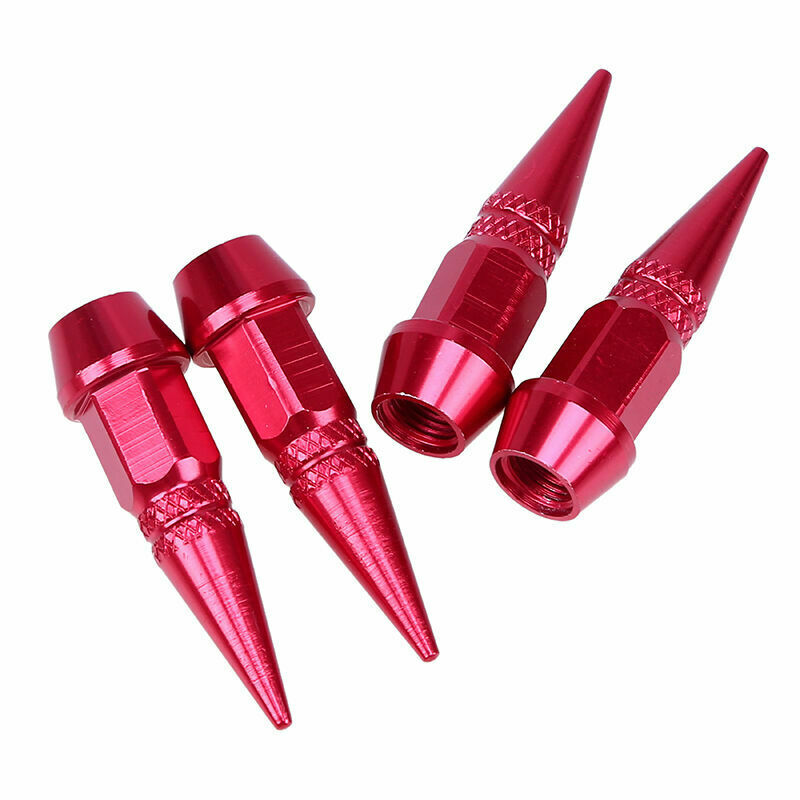 4Pcs Spike Cone Shape Tire Caps Rim Red Valve Wheel Air Port Dust Cover Stem