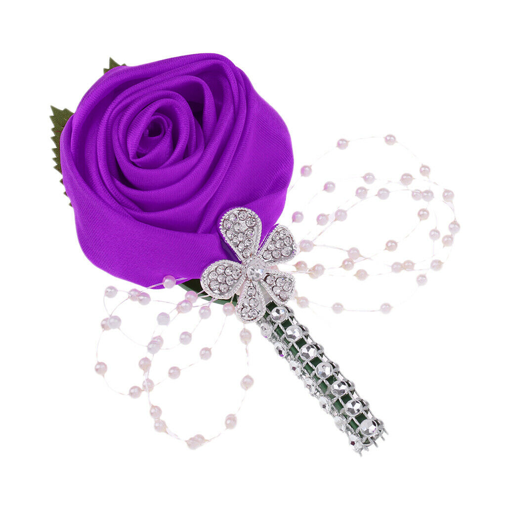 Artificial Flower Wedding Corsage Boutonniere Bridal Groom Dark Purple Rose