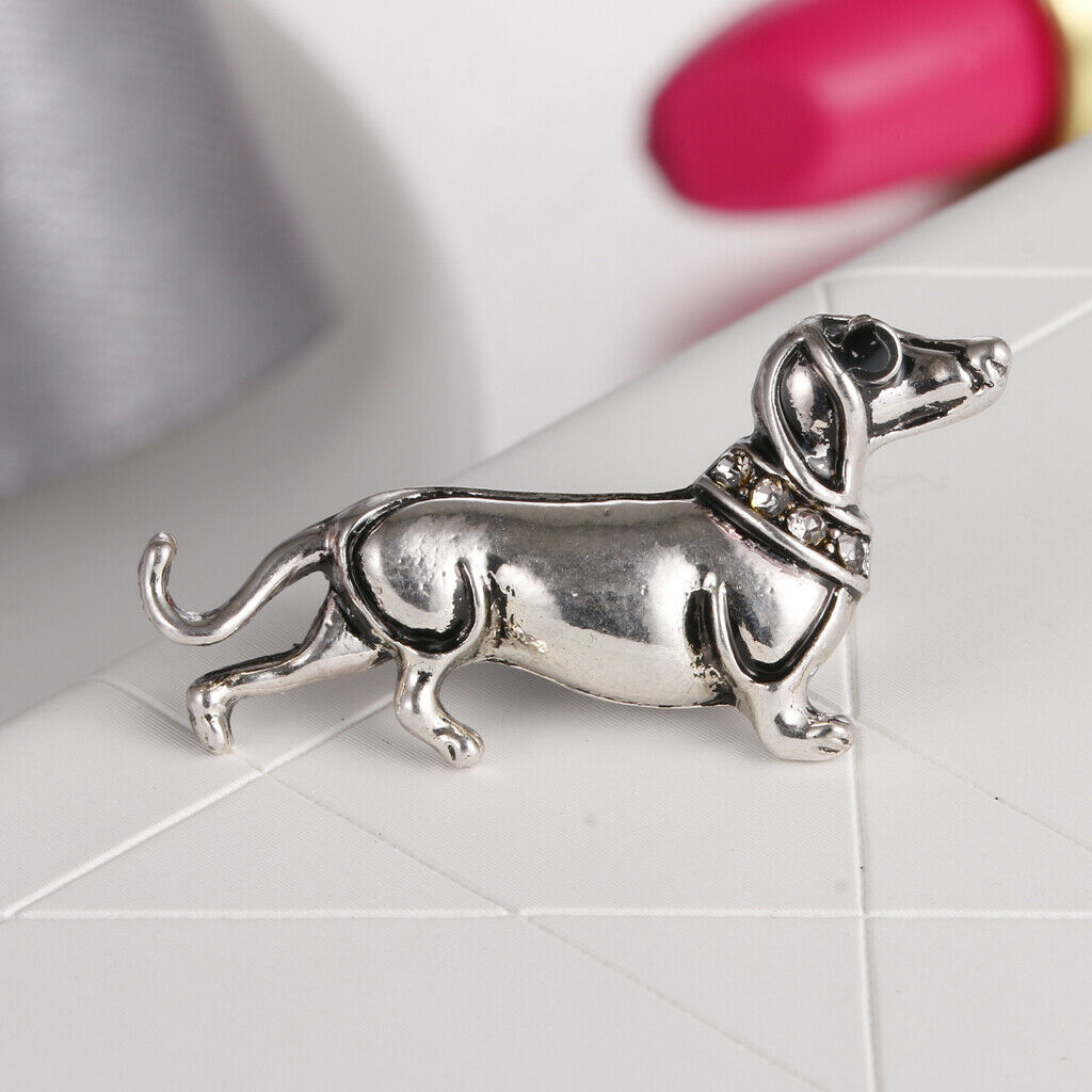 Women Men Jewelry Rhinestone Dog Animal Brooch Corsage Collar Pin white