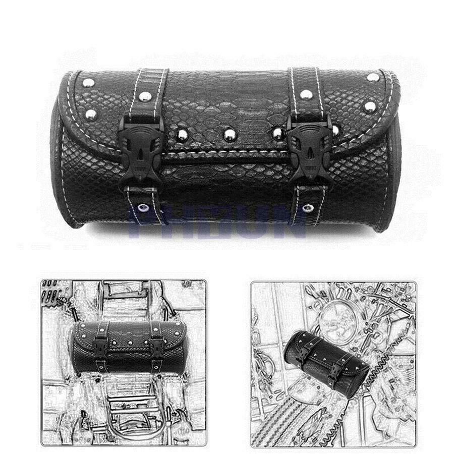 1pc Black PU Leather Motorcycle Saddle Fork Roll Barrel Tool Bag Weatherproof