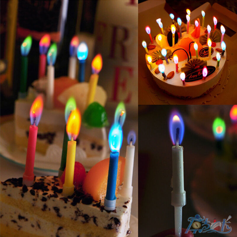 12Pcs Child Colorful Mixed Candles Flames Cute Birthday Party Cake Toppers Decor