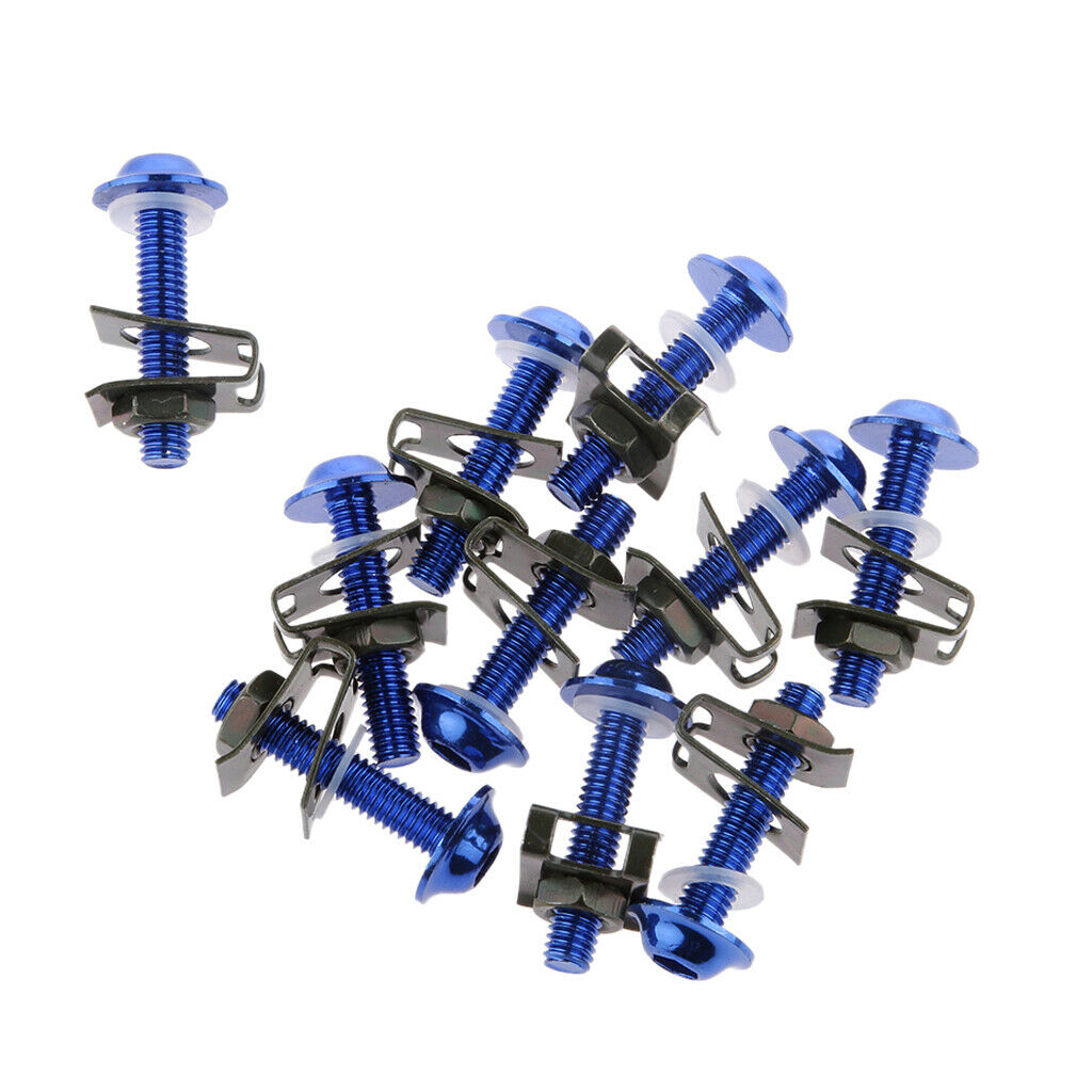 10Pcs Motorcycle CNC M6 Fairing Bolts Kit Fastener Clips Washes Screws Blue